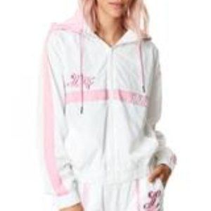 LF The Brand NWT White & Pink Logo Hooded Windbreaker Jacket Small